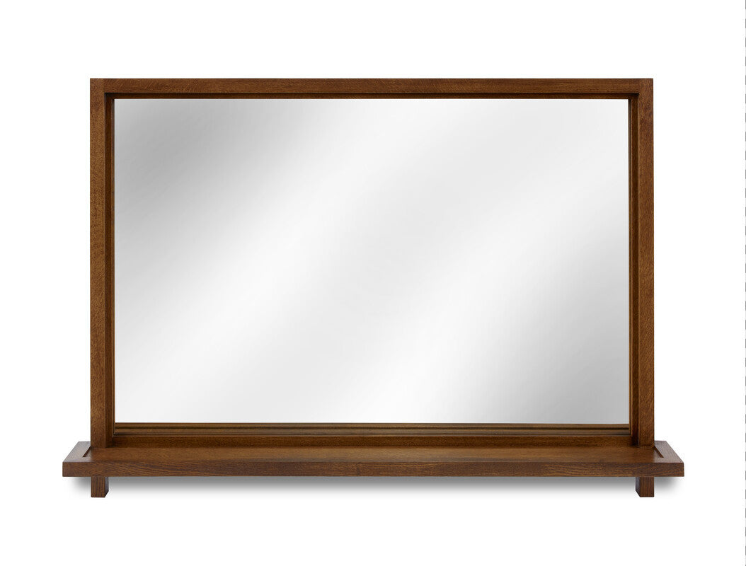 Wooden-framed mirror on a white background