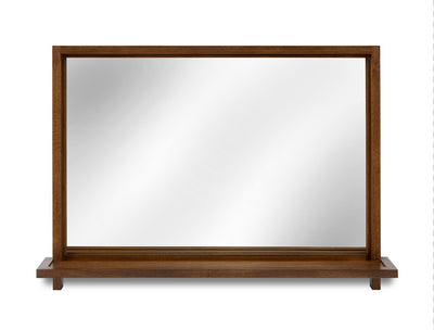 Wooden-framed mirror on a white background