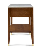 Wooden side table with marble top on a white background