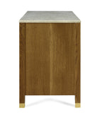 Wooden side table with marble top on a white background