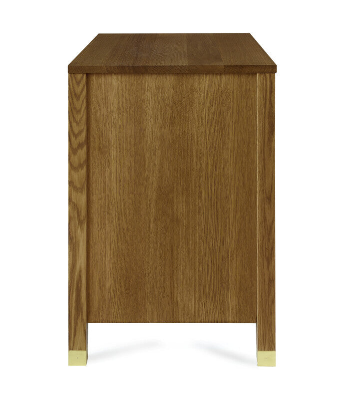 Wooden side table with a white background