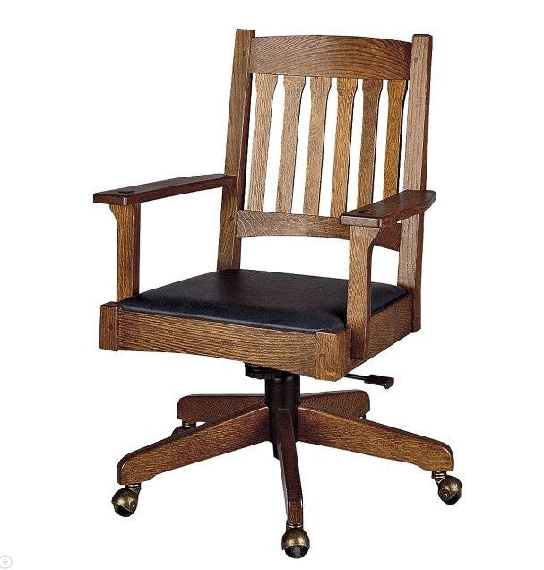 Wooden office chair with black seat on a white background