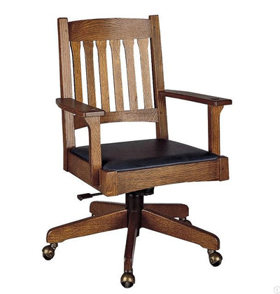 Wooden office chair with black seat on a white background