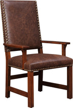 Brown leather armchair with wooden frame on a white background
