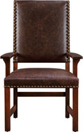 Brown leather chair with wooden frame on a white background
