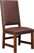 Brown leather chair with wooden frame on a white background