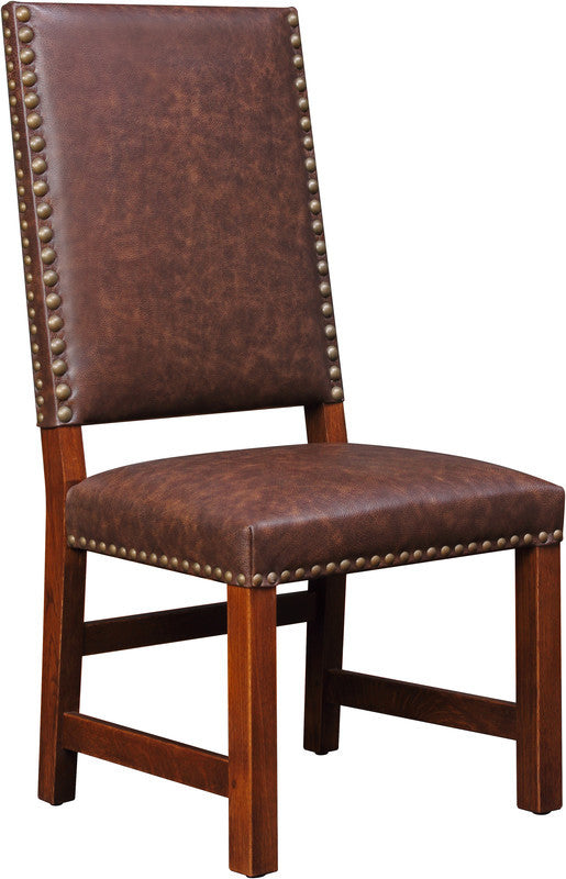 Brown leather chair with wooden frame on a white background