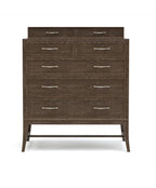 Wooden dresser with multiple drawers on a white background