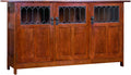 Wooden sideboard with glass panels on a white background