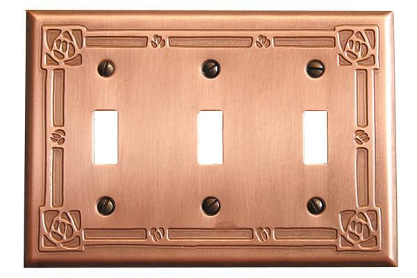 Bungalow Rose Triple Toggle Copper Switchplate