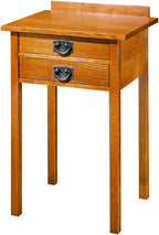 Wooden side table with two drawers on a white background