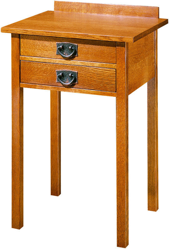 Wooden side table with two drawers on a white background