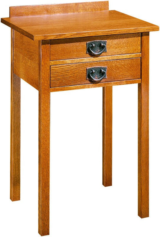 Wooden side table with two drawers on a white background
