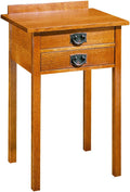 Wooden side table with two drawers on a white background