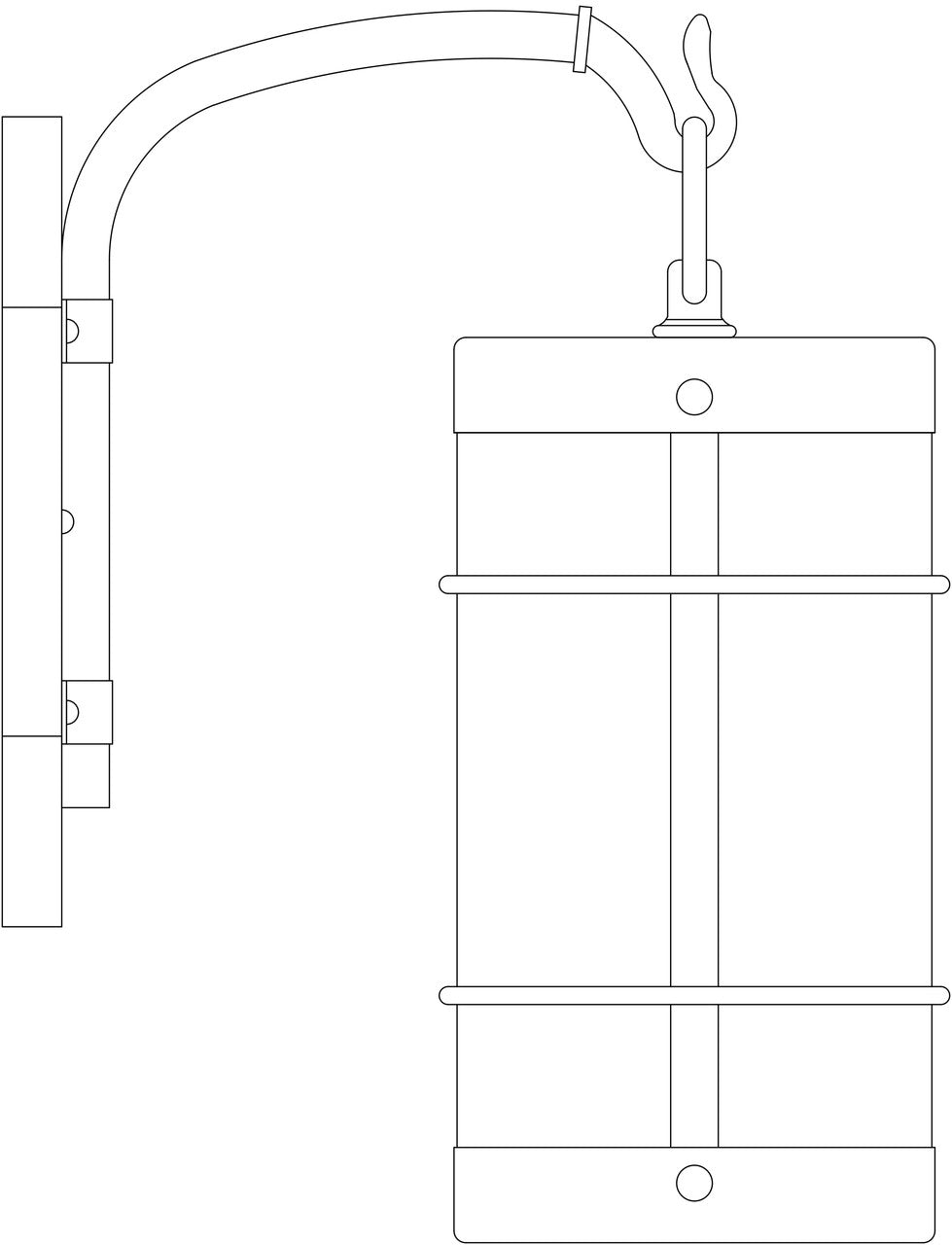 Line drawing of a wall mounted light fixture