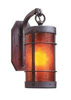 Vintage-style wall light fixture with a warm glow on a white background