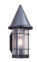 Outdoor wall light fixture with conical top on a white background