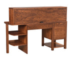 Wooden desk with a drawer and shelves on a white background