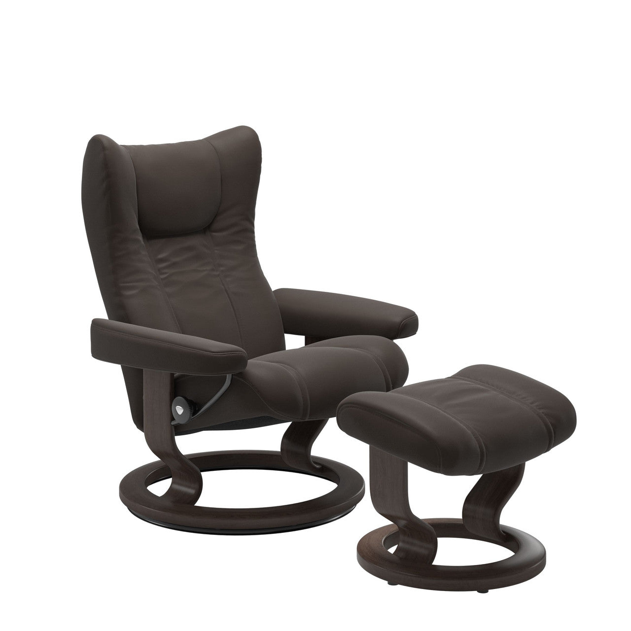Brown recliner chair with ottoman on a white background