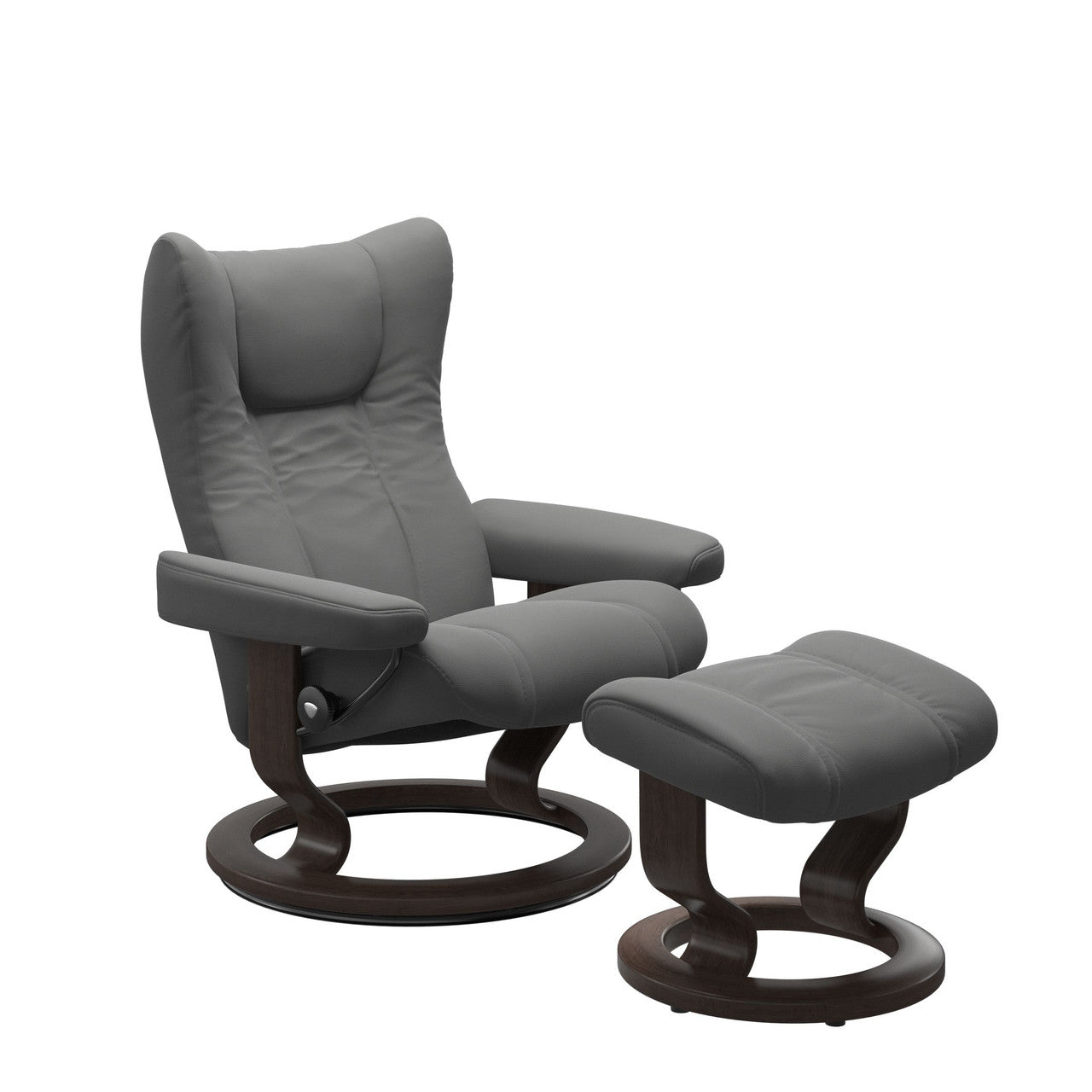 Blue recliner chair with ottoman on a white background