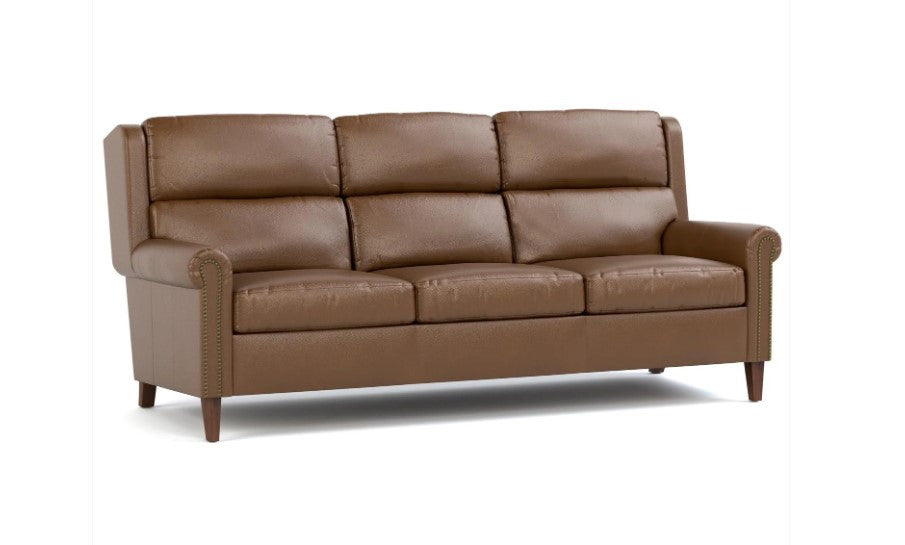 Brown leather sofa on a white background