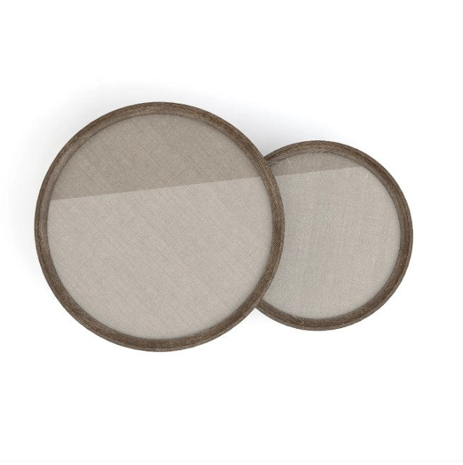 Two round filters with brown frames on a white background
