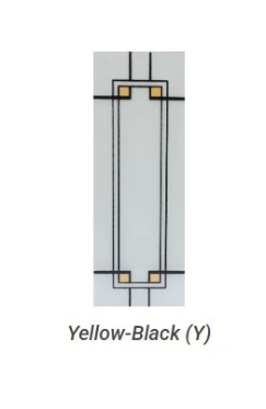 A small technical-style diagram of a rectangular component with yellow and black markings, labeled 'Yellow-Black (Y)' below on a white background.