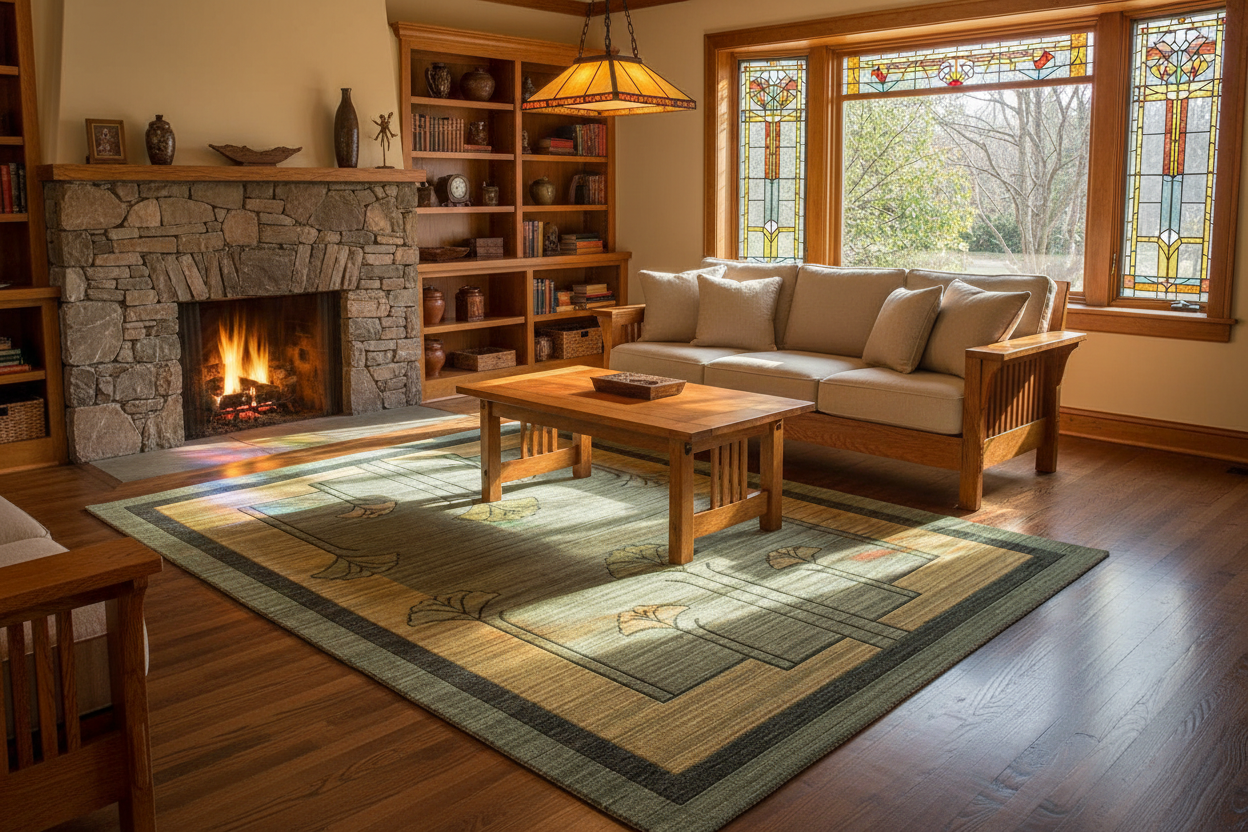 Art Ginkgo Rug - Stained Glass Living Room