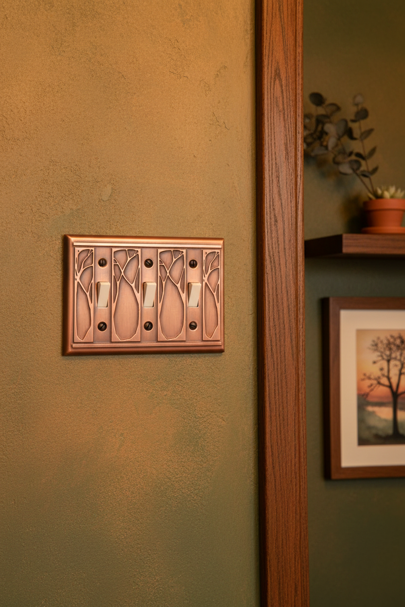 Art Nouveau Triple Toggle Copper Switchplate Lifestyle