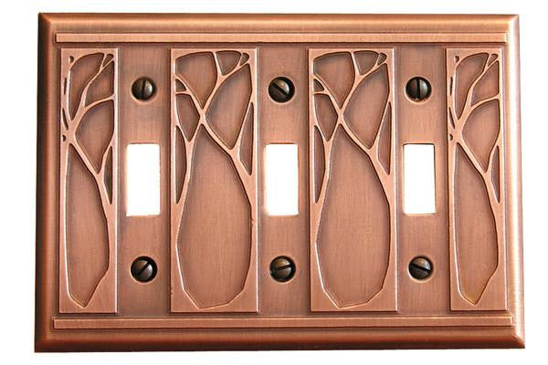 Art Nouveau Triple Toggle Copper Switchplate