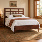 Bed in a warm Craftsman bedroom