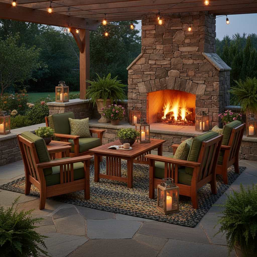 Black Forest Rug – Outdoor Patio with Fireplace