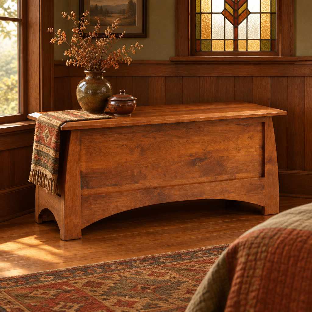 Bordeaux Blanket Chest lifestyle image in an Arts & Crafts bedroom