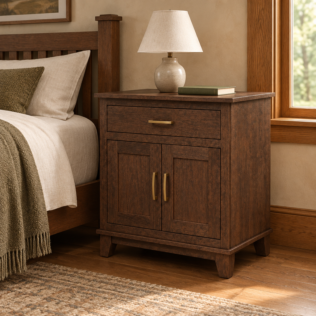 Bristol nightstand in a warm Craftsman bedroom