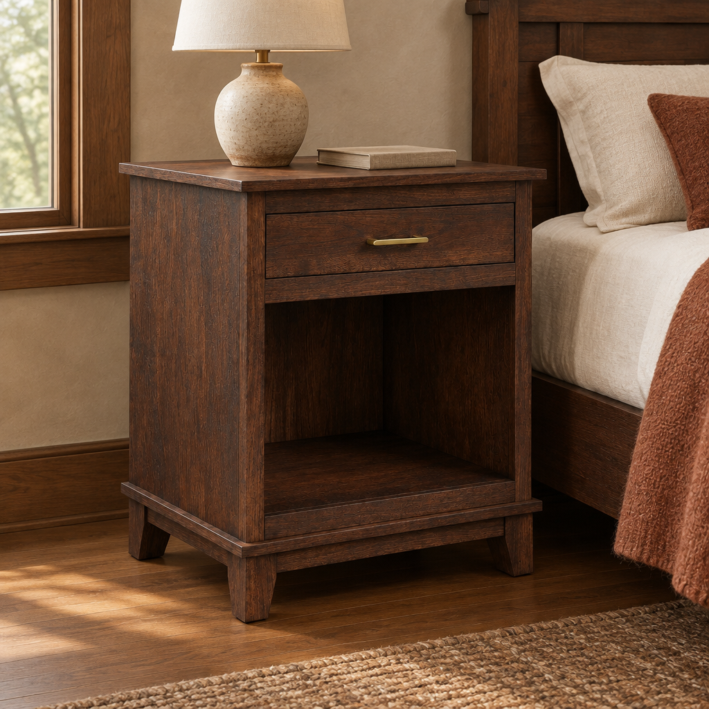 Bristol open-shelf nightstand in a Craftsman bedroom