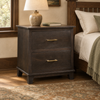 Bristol two-drawer nightstand in a warm Craftsman bedroom