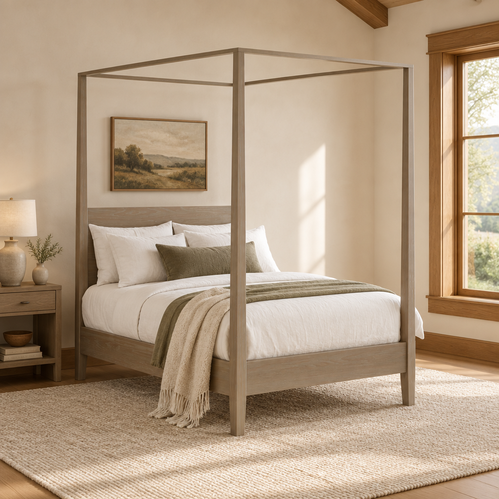 Canopy bed in a warm refined bedroom