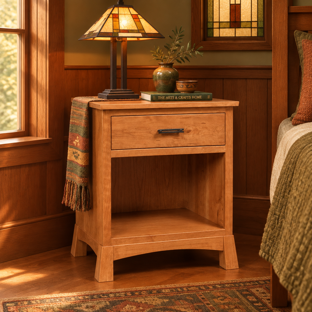 Catalina 1-Drawer Nightstand lifestyle image in an Arts & Crafts bedroom