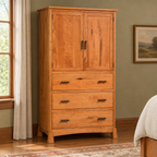 Catalina armoire in a warm Craftsman bedroom