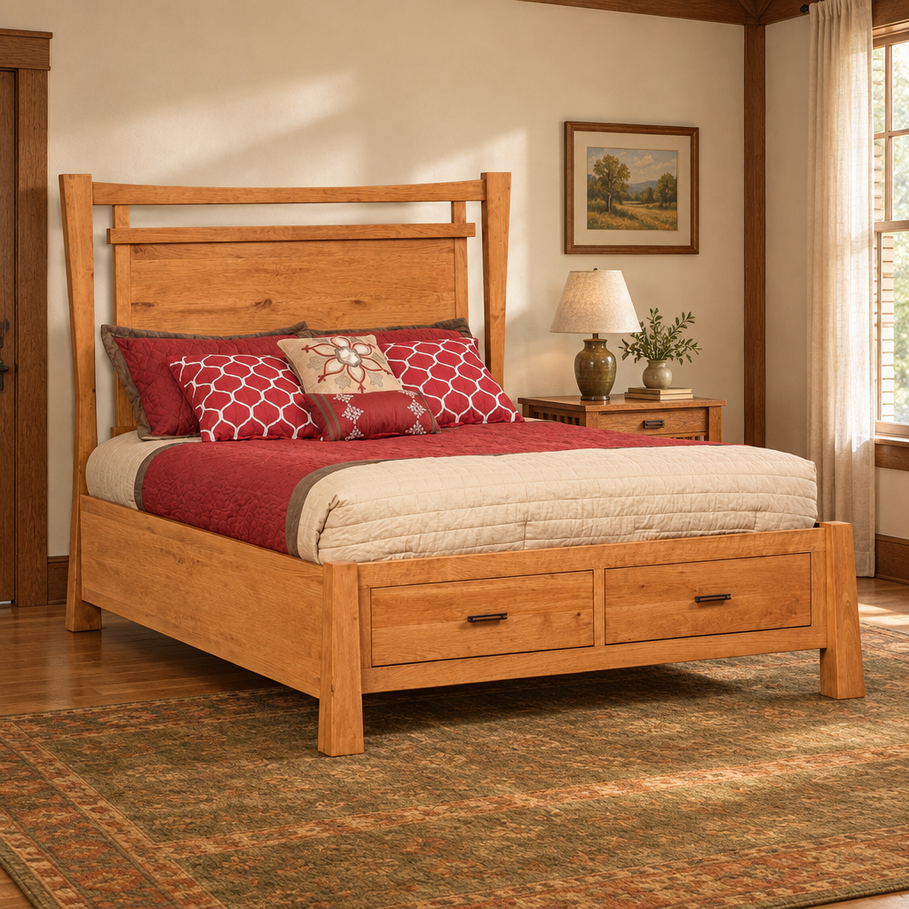 Catalina storage bed in a warm Craftsman bedroom