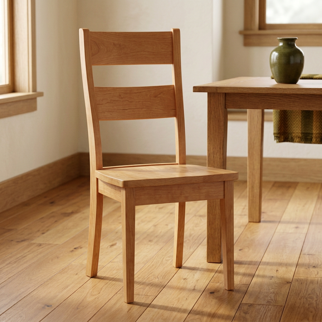 Chair in natural cherry wood in a Craftsman setting
