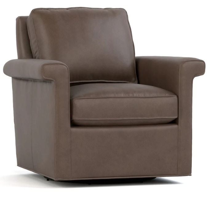 A brown upholstered armchair with a high back, wide armrests, and a cushioned seat, shown on a plain white background.