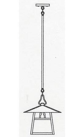 Line drawing of a hanging lantern with a long pole on a white background