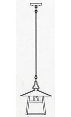 Line drawing of a hanging lantern with a long pole on a white background