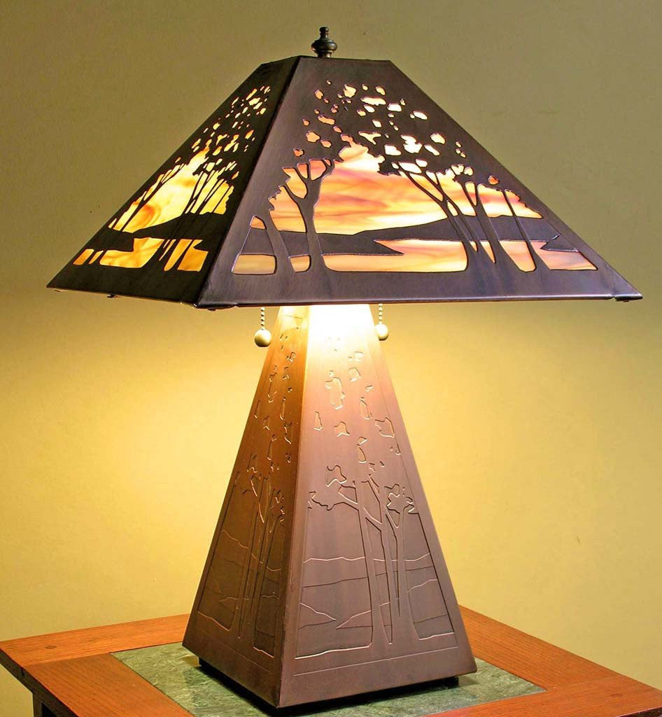 Landscape Table Lamp - Bas Relief Shade and Base By James Mattson