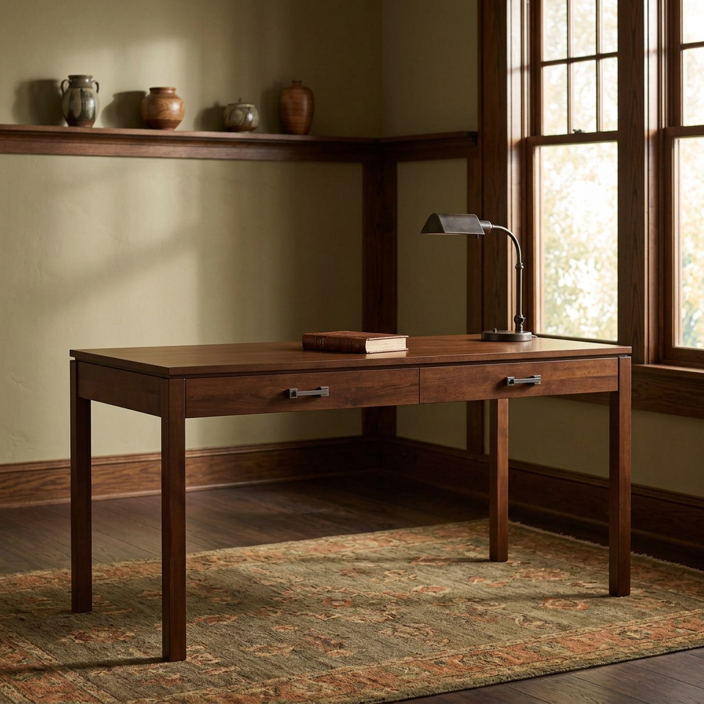 Dwyer 60-inch desk in a warm Craftsman home study
