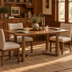 Edmond double-pedestal table in a warm Mission-style dining room