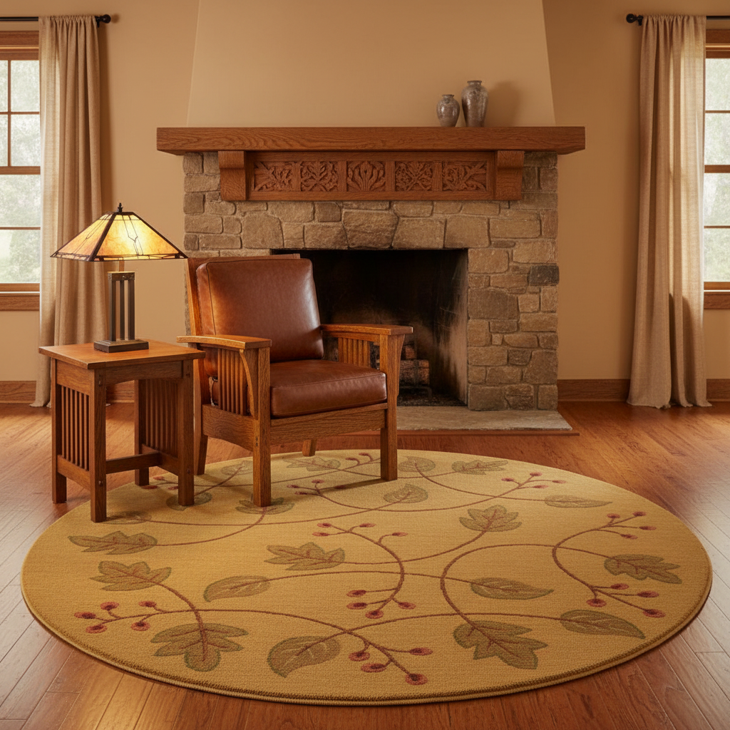 Falling Leaves 8' Round Rug - Arts & Crafts Sitting Room