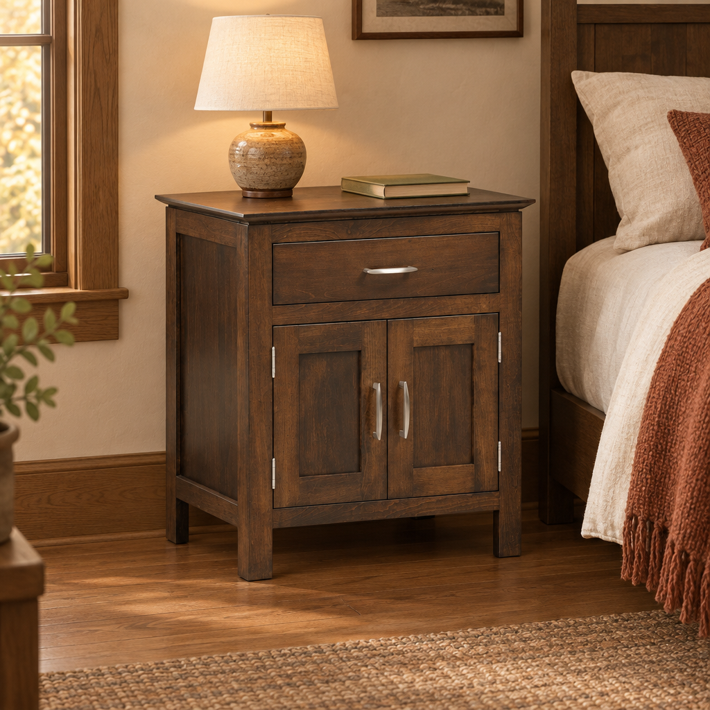 Highland Park cabinet nightstand in a Craftsman bedroom