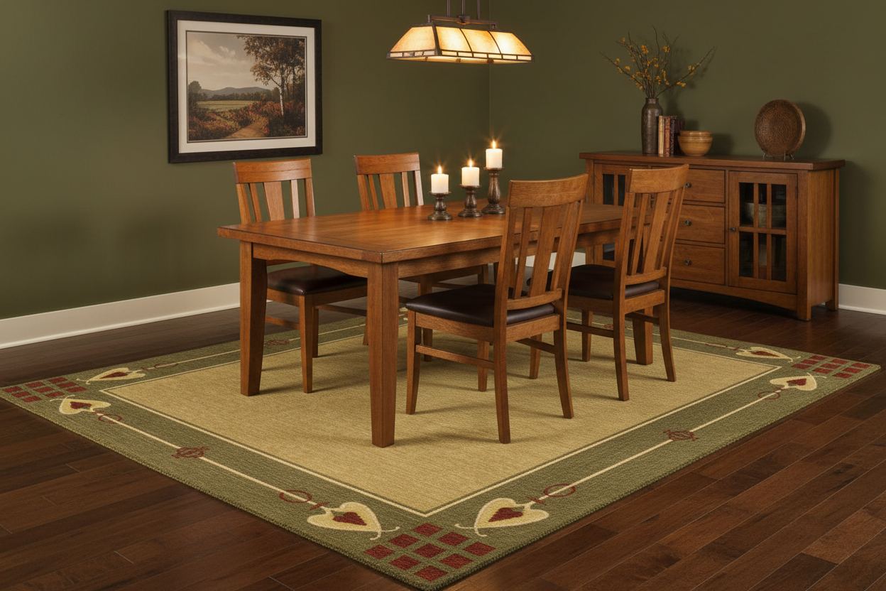 Highland Park Green Rug – Dining Room Lifestyle